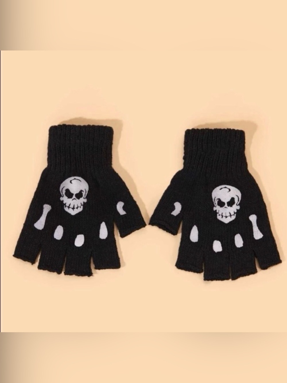 Black Fingerless Skull Gloves